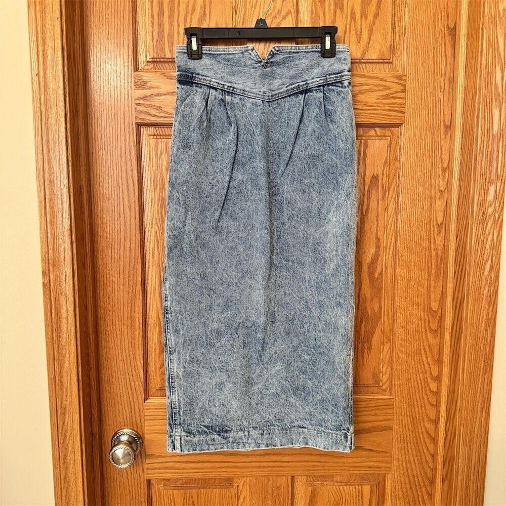 Vintage Zena Denim Maxi Skirt Womens Size 9 Blue High Waist Acid Wash Slit